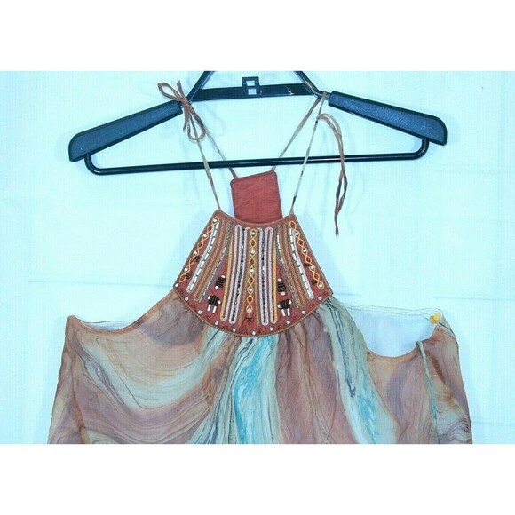 An'ge Scarf Halter Top Designer Boho Beaded Blouse Womens Size S/M - Picture 3 of 7